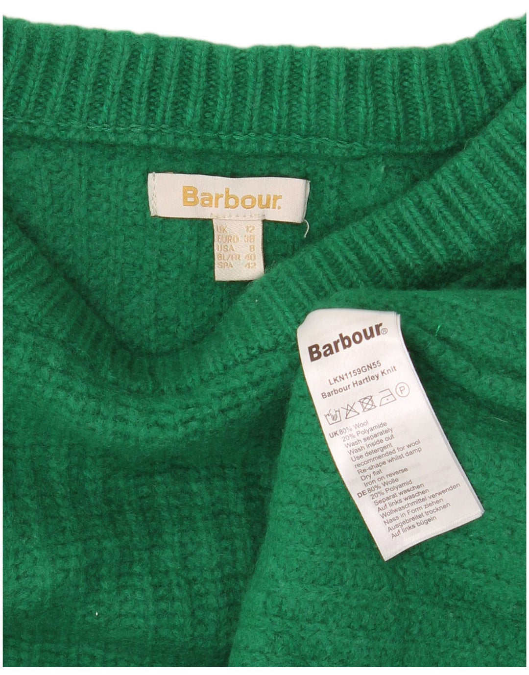 BARBOUR Damen Crop Pullover mit U-Boot-Ausschnitt, UK 12, mittelgrüne Wolle