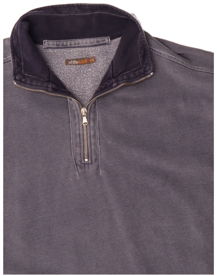 WHITE STUFF Herren-Sweatshirt mit Reißverschluss am Hals, 2XL, marineblaue Baumwolle
