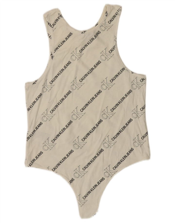 CALVIN KLEIN JEANS Damen-Body mit Grafik, ärmellos, Gr. 14, Weiß