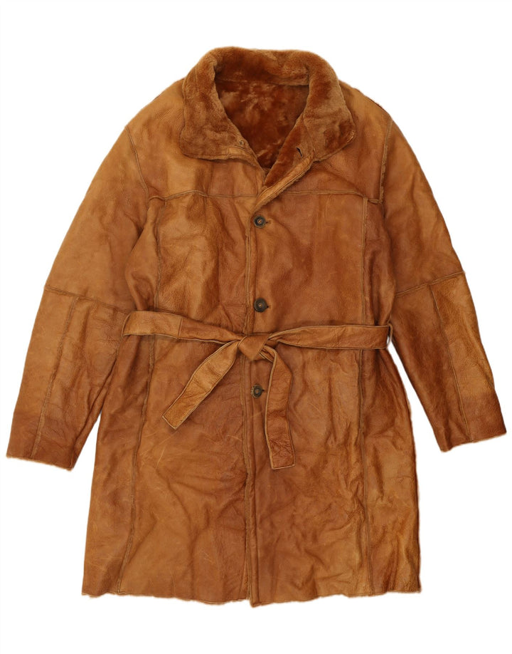 Vintage Herren Shearling Overcoat IT 52 XL Braun Shearling