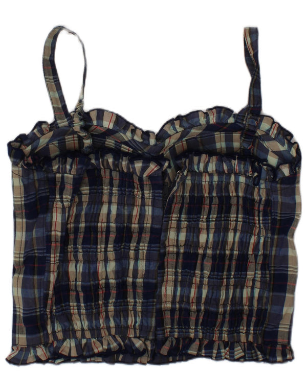 Vintage Damen Korsett Top Kleine Marineblau Karo Baumwolle Boho
