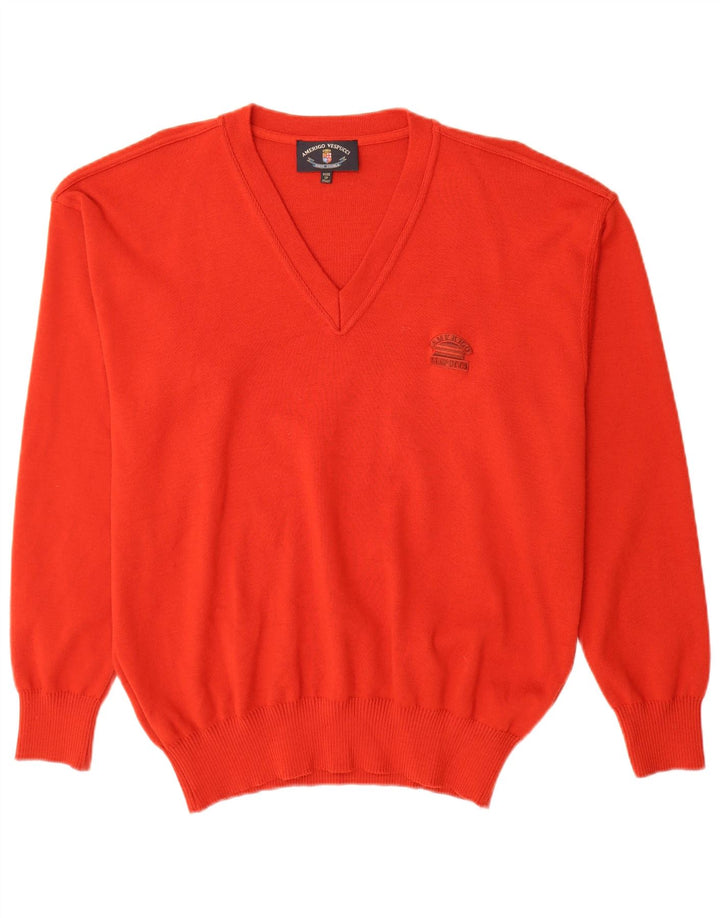 Amerigo Vespucci Herren-Pullover mit V-Ausschnitt, XL, rote Wolle
