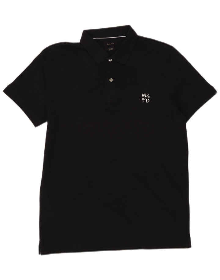 Massimo Dutti Herren-Poloshirt mit normaler Passform, mittelmarineblaue Baumwolle