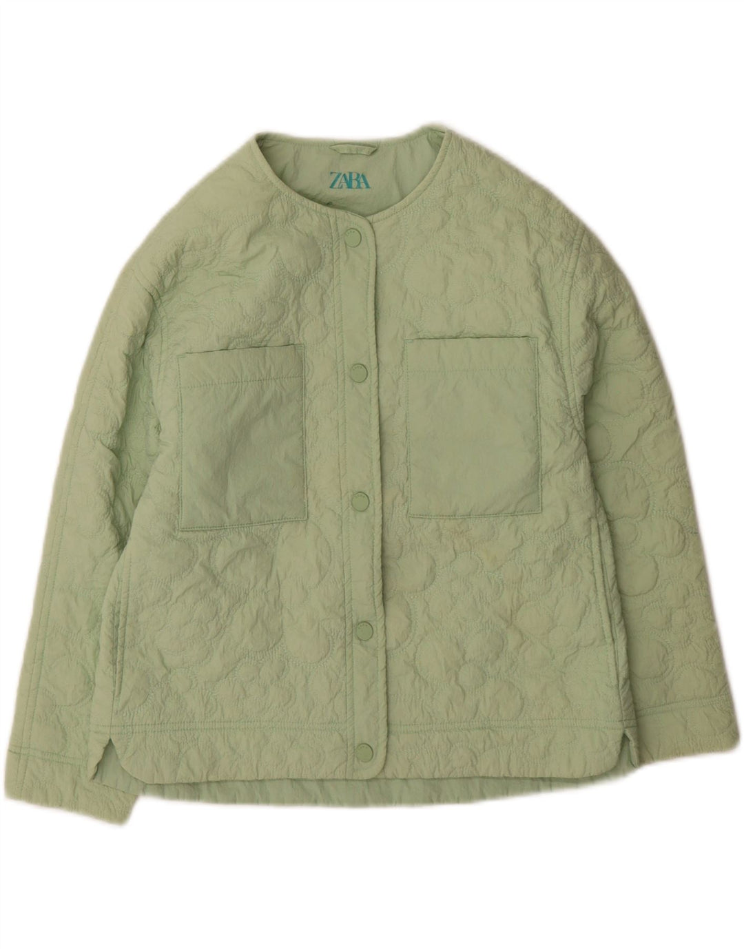 Zara Damen Steppjacke UK 4 XS Grünes Nylon