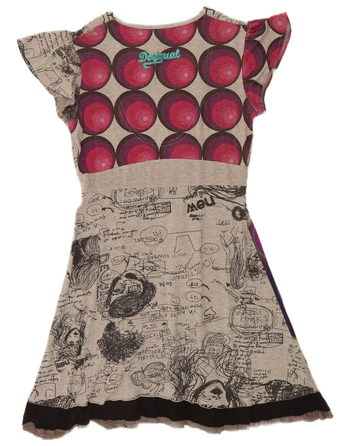 Desigual Damen Grafik-A-Linien-Kleid UK 12 Mittelgrau