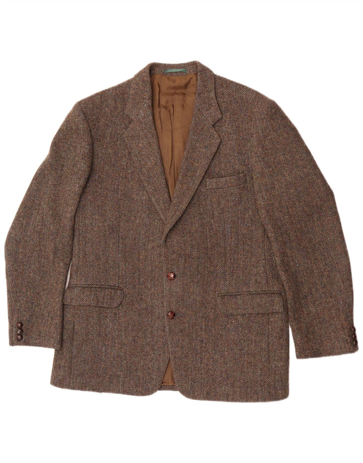 Harris Tweed Herren-Blazer mit 2 Knöpfen, UK 40, große braune Wolle mit Fischgrätenmuster