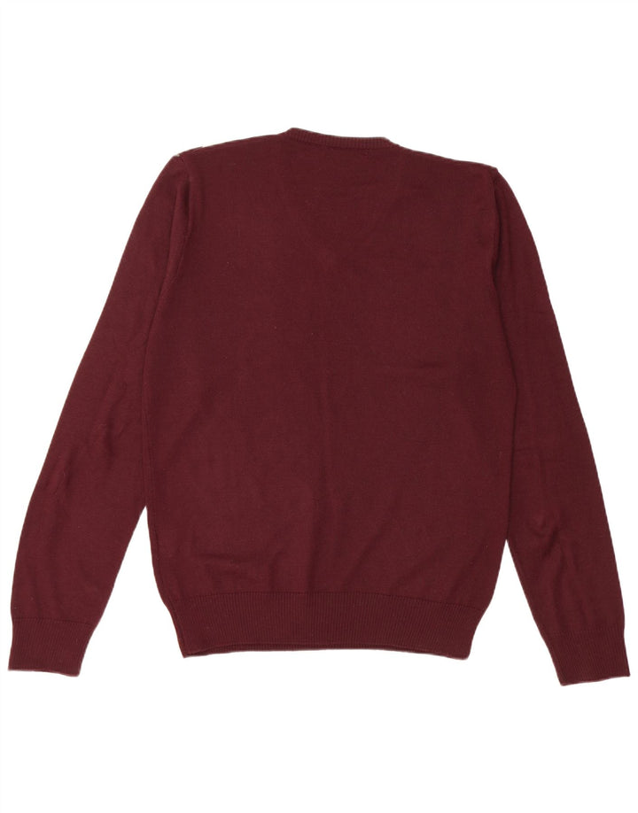 Sonny Bono Herren-Pullover mit V-Ausschnitt, mittleres Burgunderrot, Argyle-/Diamant-Wolle