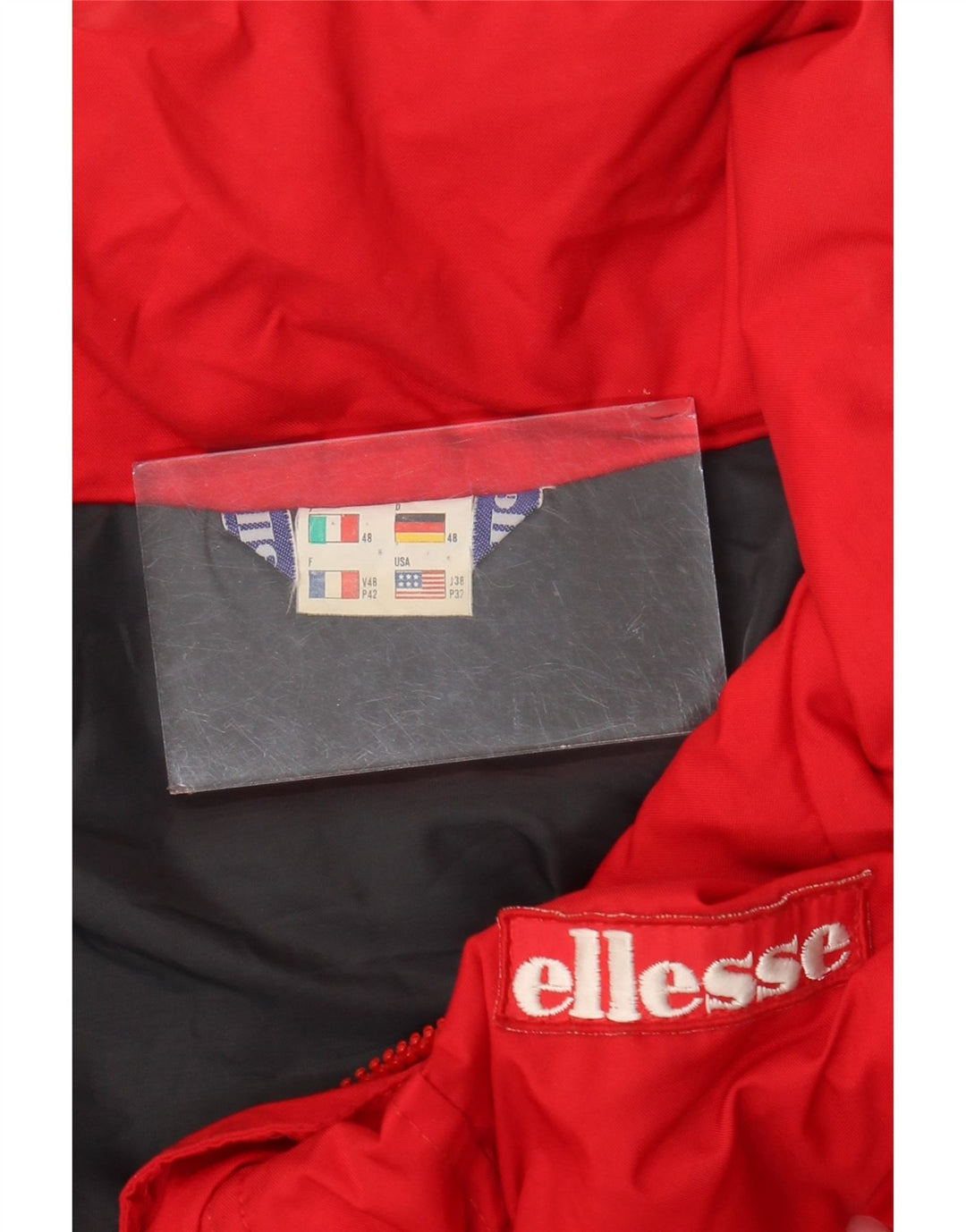 Ellesse Herren-Windjacke mit Kapuze, IT 48, mittelrotes Colourblock-Nylon