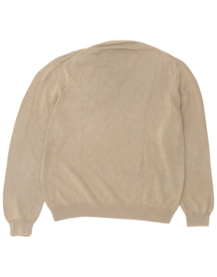 Henry Cottons Herren-Pullover mit V-Ausschnitt, groß, beige Baumwolle