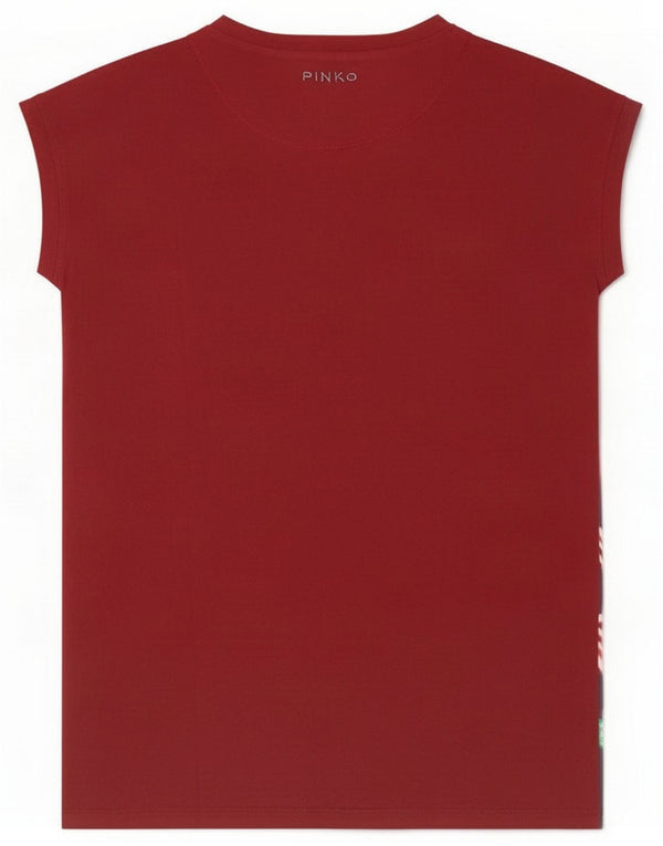 Pinko Womens Graphic T-Shirt Dress UK 14 Medium Red Cotton