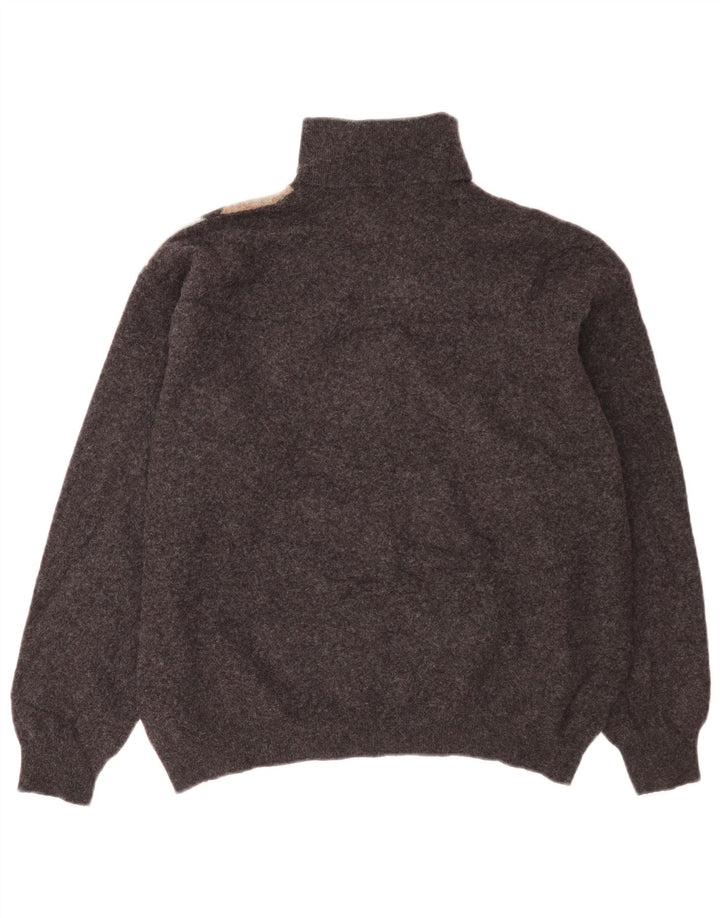 Benetton Herren Rollkragenpullover IT 52 Large Grau Argyle/Diamond Wool
