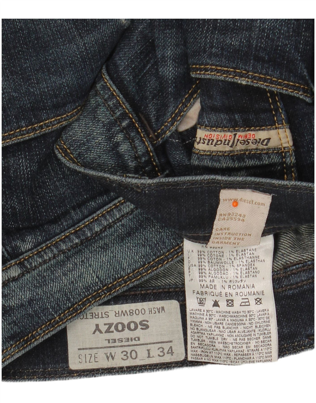 DIESEL Damen Soozy Straight Jeans W30 L34 Blaue Baumwolle