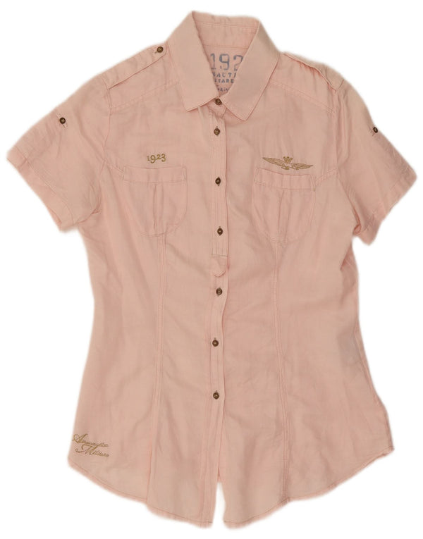 Aeronautica Militare Damen Grafik-Kurzarmshirt UK 10 Small Pink