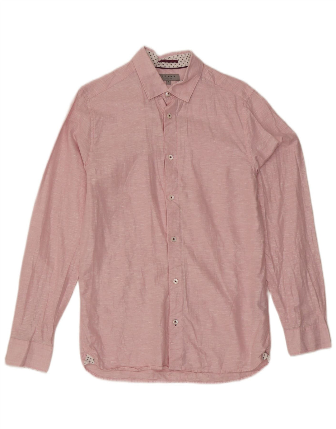 Ted Baker Herrenhemd, Größe 2, klein, rosa geflecktes Leinen