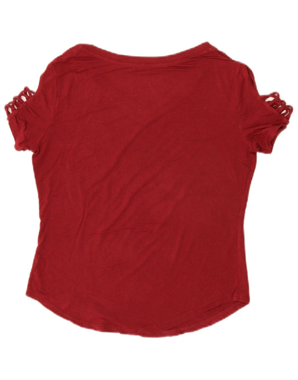 Hard Rock Cafe Damen Prag Grafik Bluse Top UK 6 XS Burgund Viskose