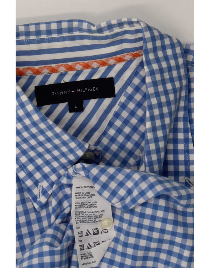 Tommy Hilfiger Herrenhemd, große blaue Gingham-Baumwolle