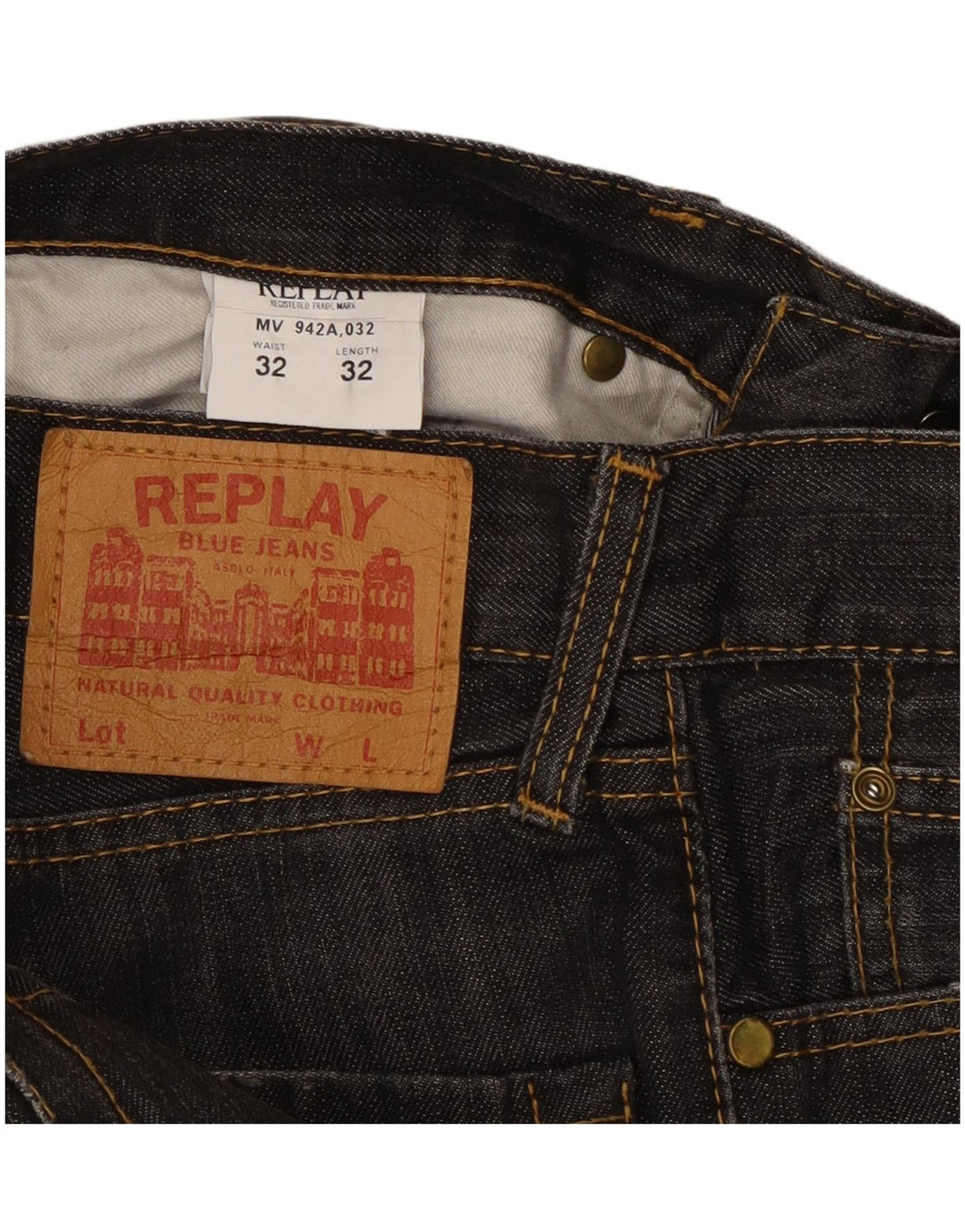 Replay Herren Straight Jeans W32 L32 Schwarze Baumwolle