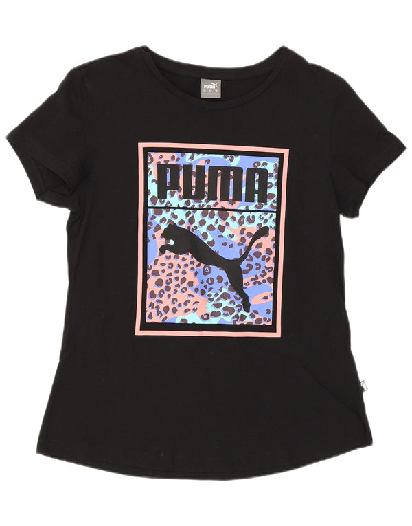 Puma Damen Grafik T-Shirt Top UK 12 Medium Schwarz Baumwolle