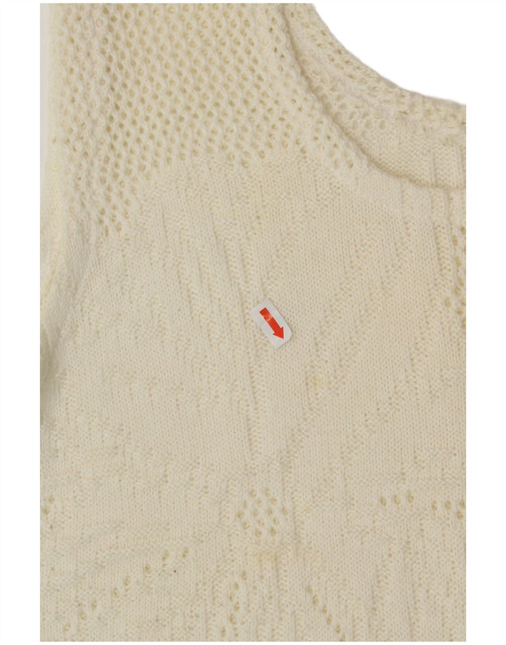 Vintage Damen Crop Weste Tank Top UK 16 Large Off White Floral