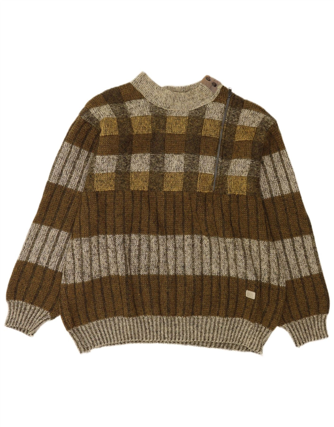 Frank Pepperone Herren-Pullover mit Rollkragen, XL, Khaki, gestreift, Wolle