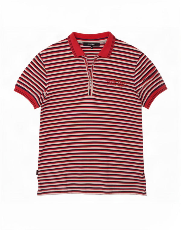 Liu Jo Damen Poloshirt UK 18 XL rot gestreift Baumwolle