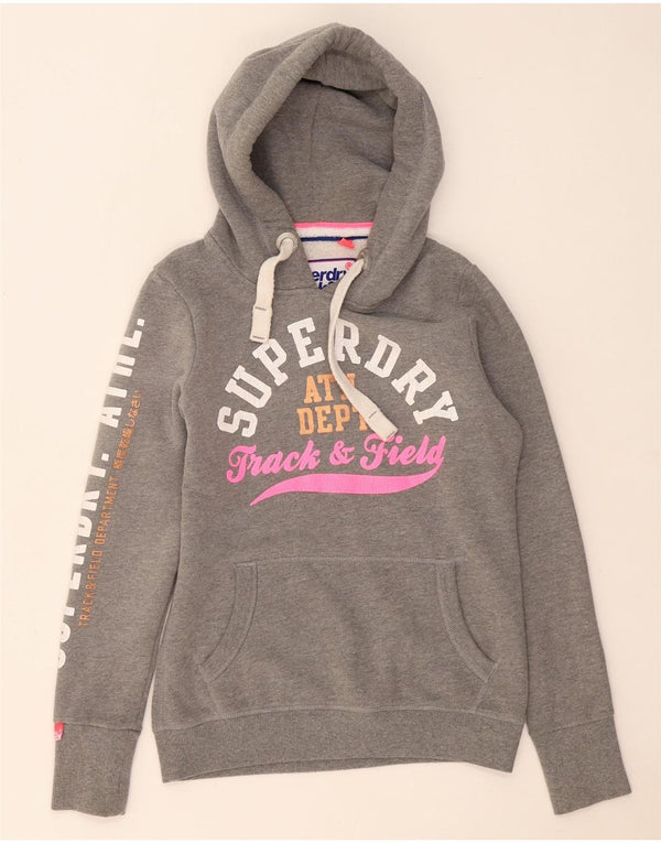 Superdry Damen-Kapuzenpullover mit Grafik, UK 10, Größe S, Grau, Baumwolle