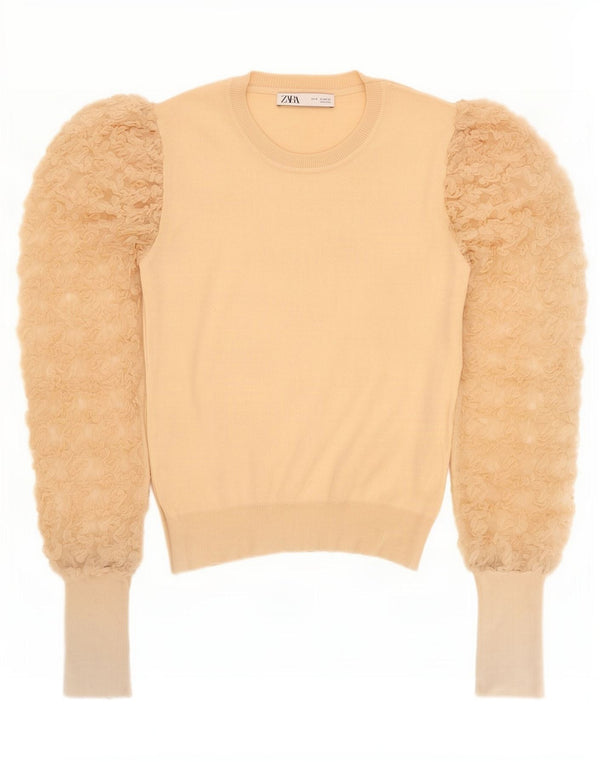 Zara Damen Bluse Top UK 12 Medium Beige