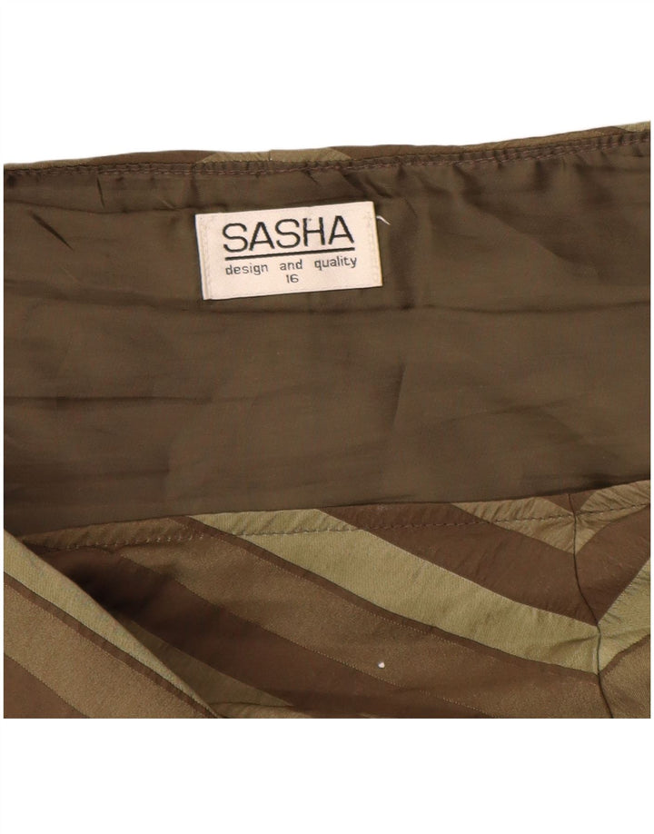 SASHA Damen Asymmetrischer A-Linien-Rock UK 16 Large W36 Khaki gestreift
