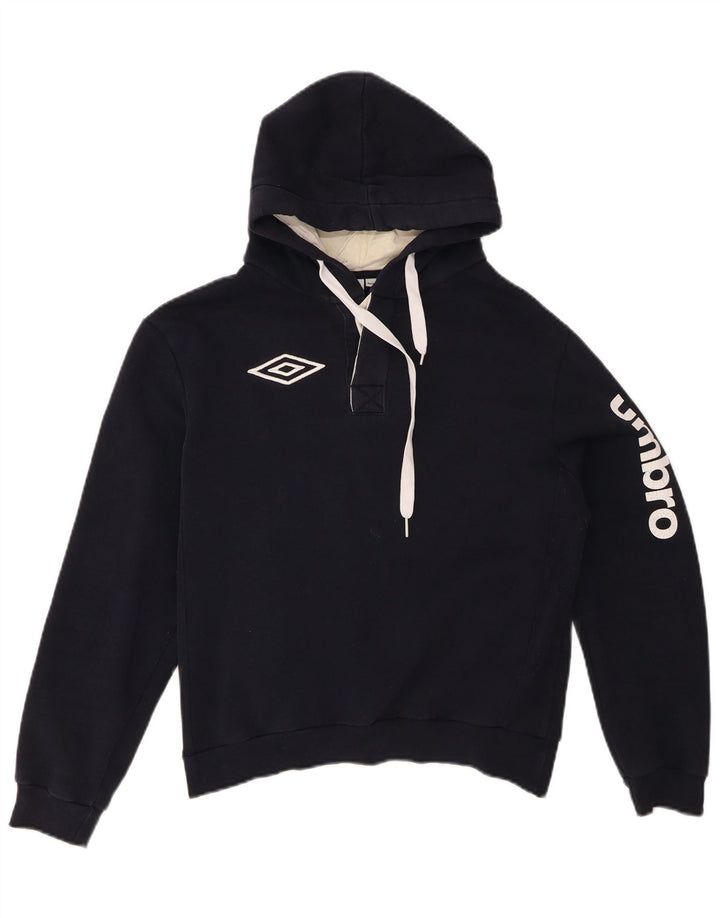 UMBRO Mens Graphic Hoodie Jumper Medium Navy Blue Cotton