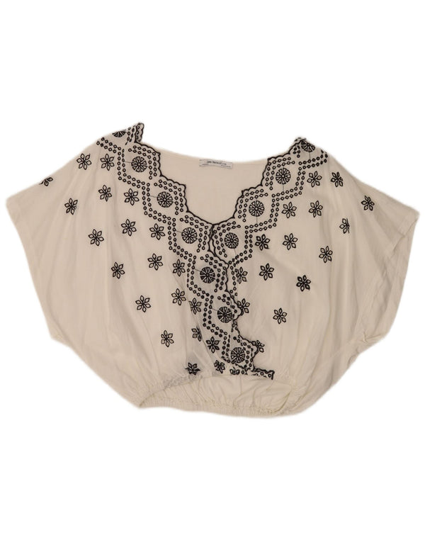 Zara Damen-Bluse mit Fledermausärmeln, Gr. 40, Größe S, weiß, geblümt, Baumwolle