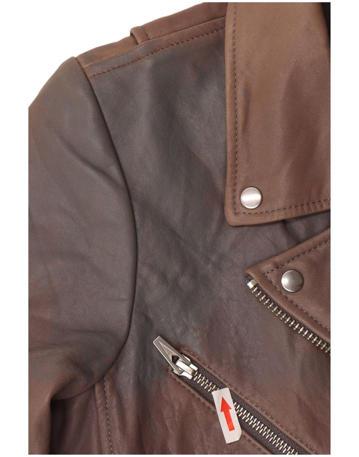 Veda Damen-Bikerjacke aus Leder, UK 8, kleines braunes Lammleder