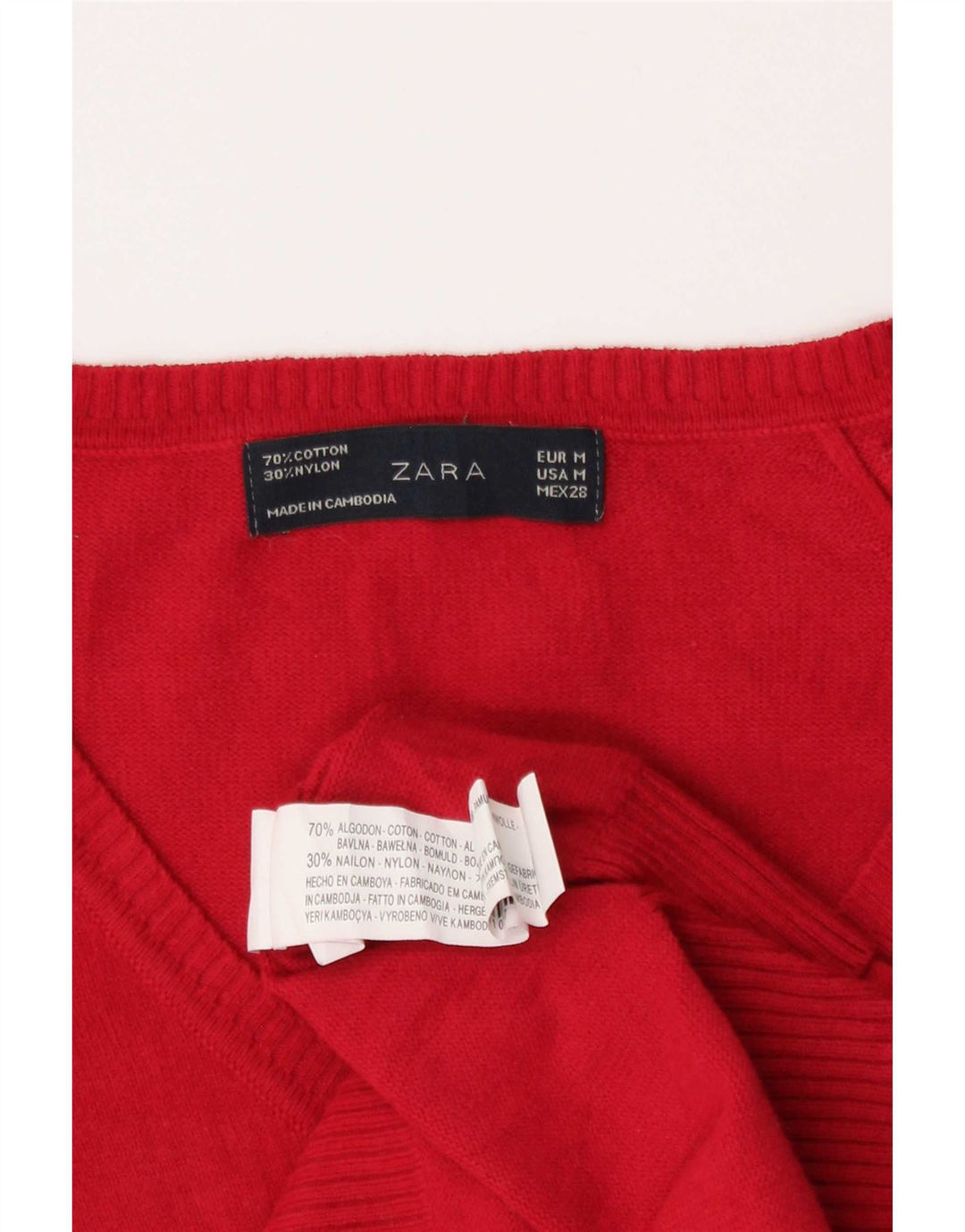 Zara Damen-Pullover mit V-Ausschnitt, UK 12, mittelrote Baumwolle