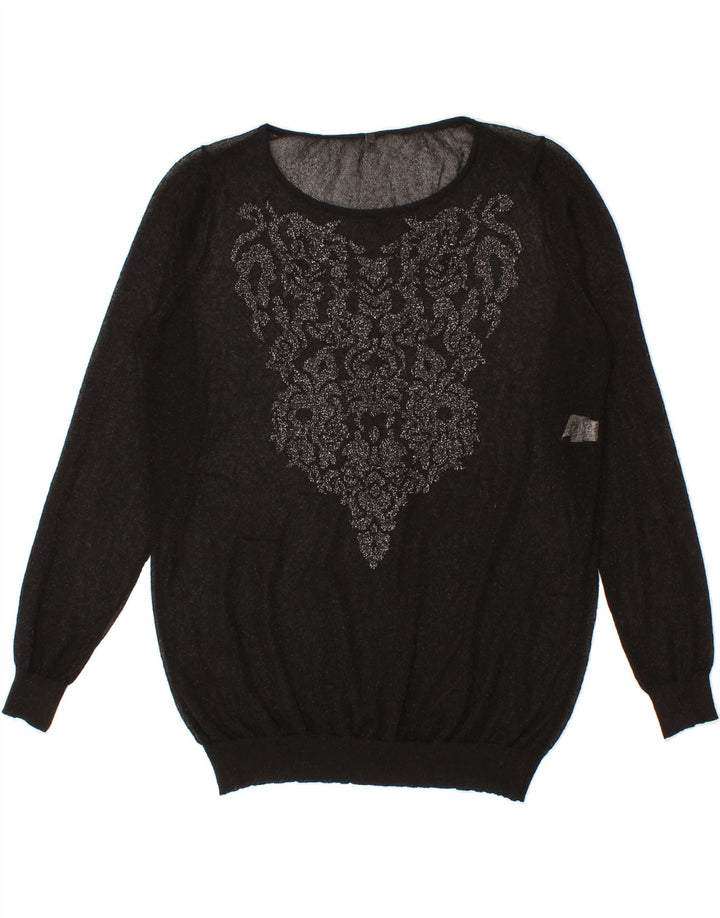BENETTON Womens See Through Boat Neck Jumper Sweater UK 12 Medium Black Vintage Benetton and Second-Hand Benetton from Messina Hembry 