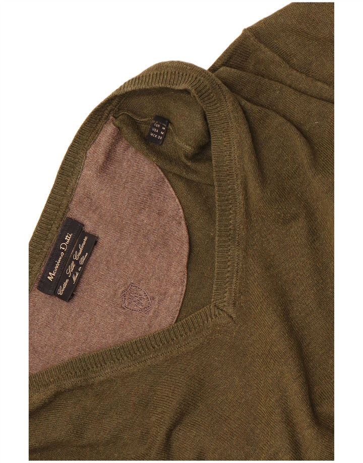 Massimo Dutti Herren-Pullover mit V-Ausschnitt, mittlere Khaki-Baumwolle