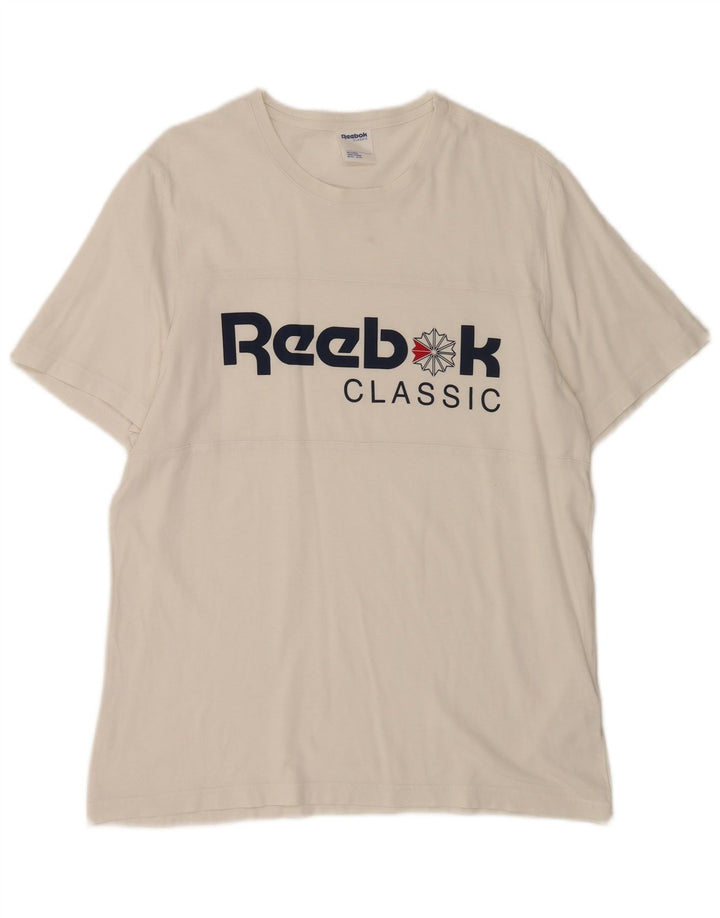 Reebok Herren Classic Graphic T-Shirt Top Large Weiß Baumwolle