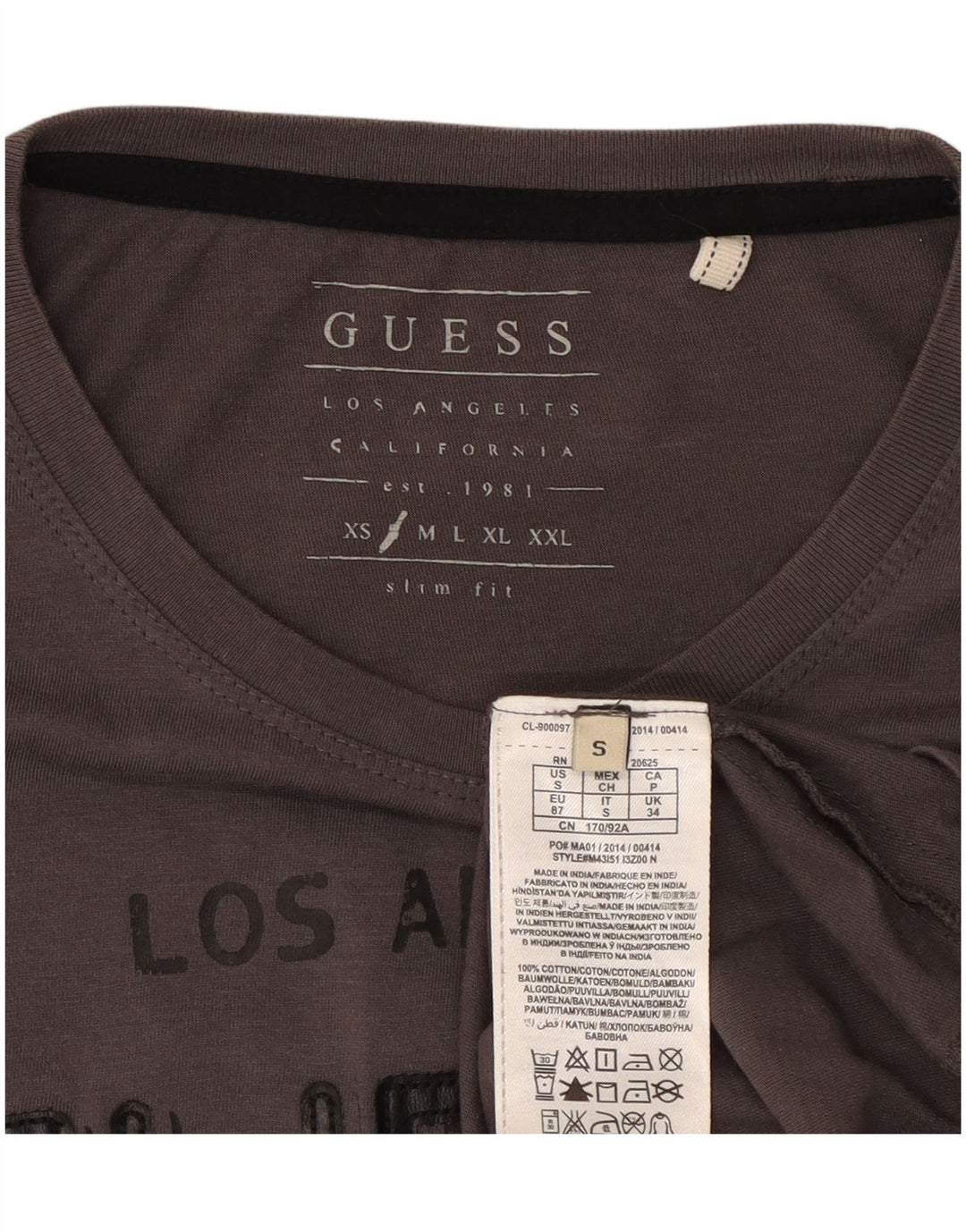 Guess Herren-T-Shirt mit Grafik, langärmelig, Größe S, Grau, Baumwolle