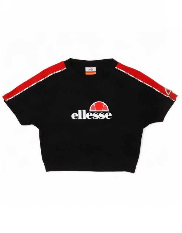 Ellesse Womens Crop Graphic T-Shirt Top UK 10 Small Schwarz Farbblock