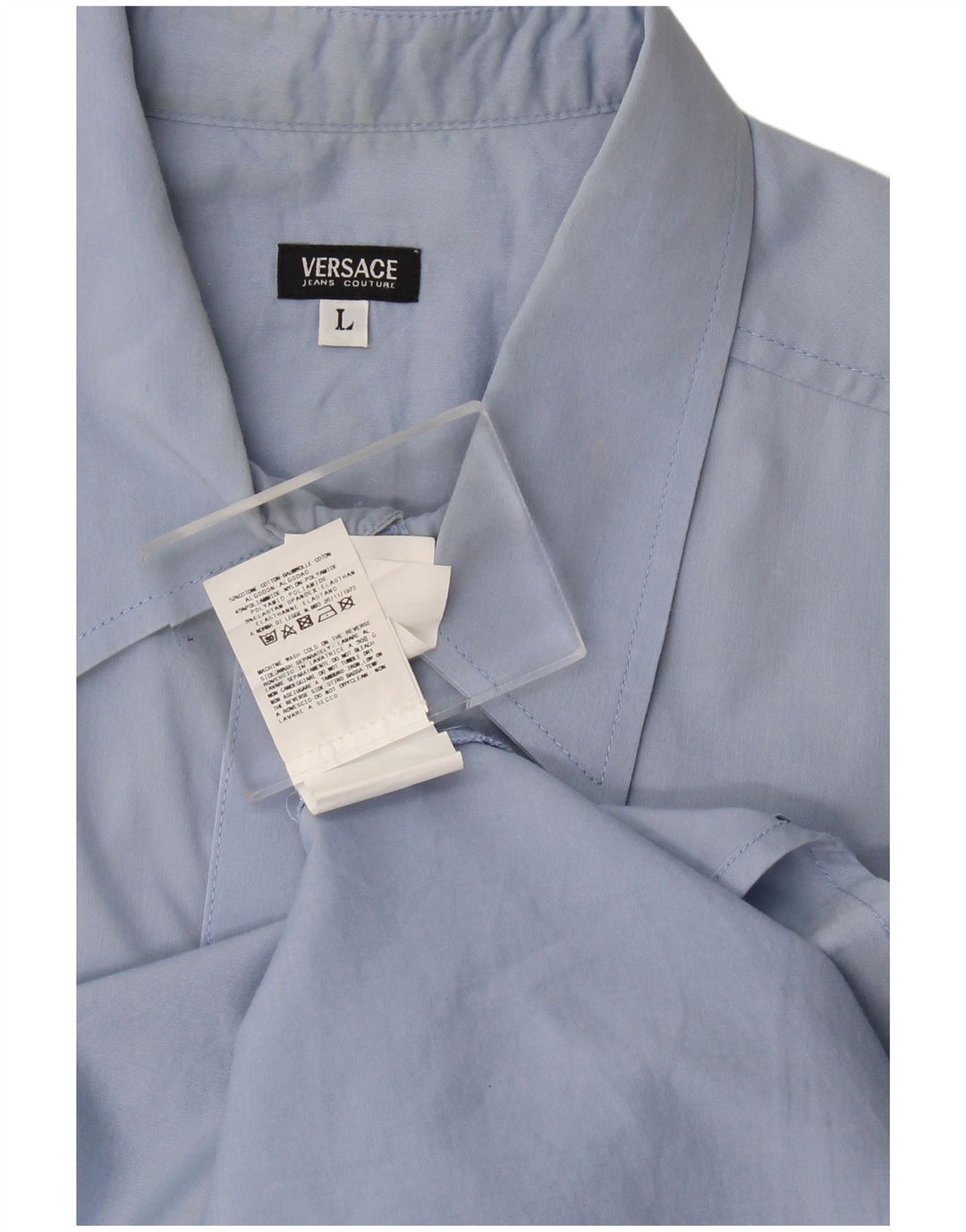 Versace Herren-Kurzarmhemd, groß, aus blauer Baumwolle