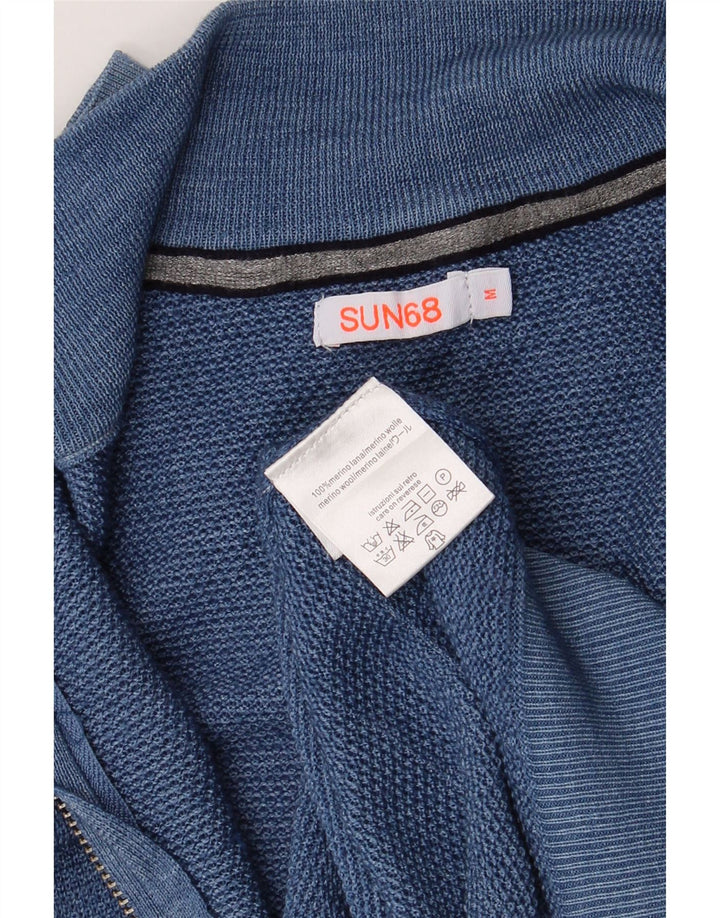 Sun68 Herren-Strickjacke aus mittelblauer Merinowolle