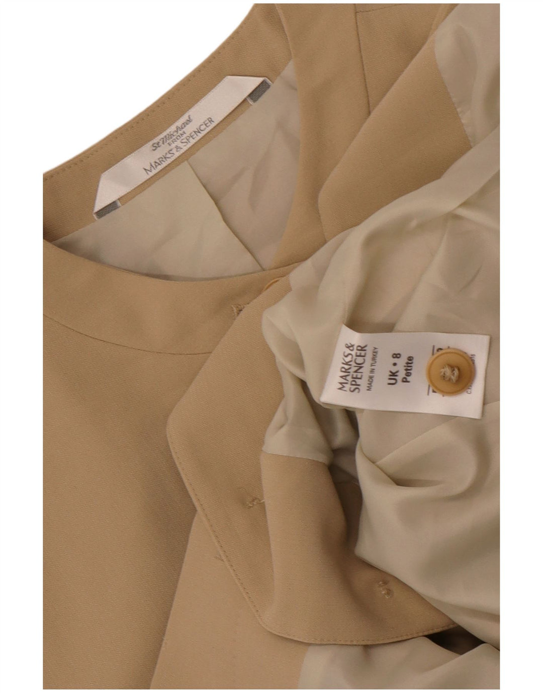 Marks & Spencer Damen Longline Blazer Jacke UK 8 Small Beige Polyester