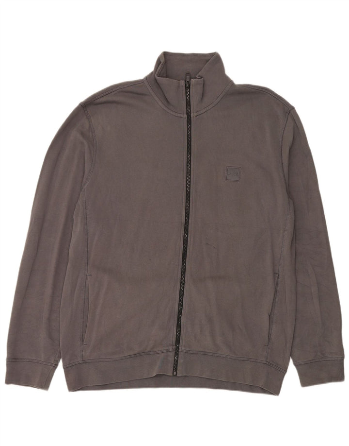 Hugo Boss Herren-Trainingsanzugoberteil, Jacke, 2XL, graue Baumwolle