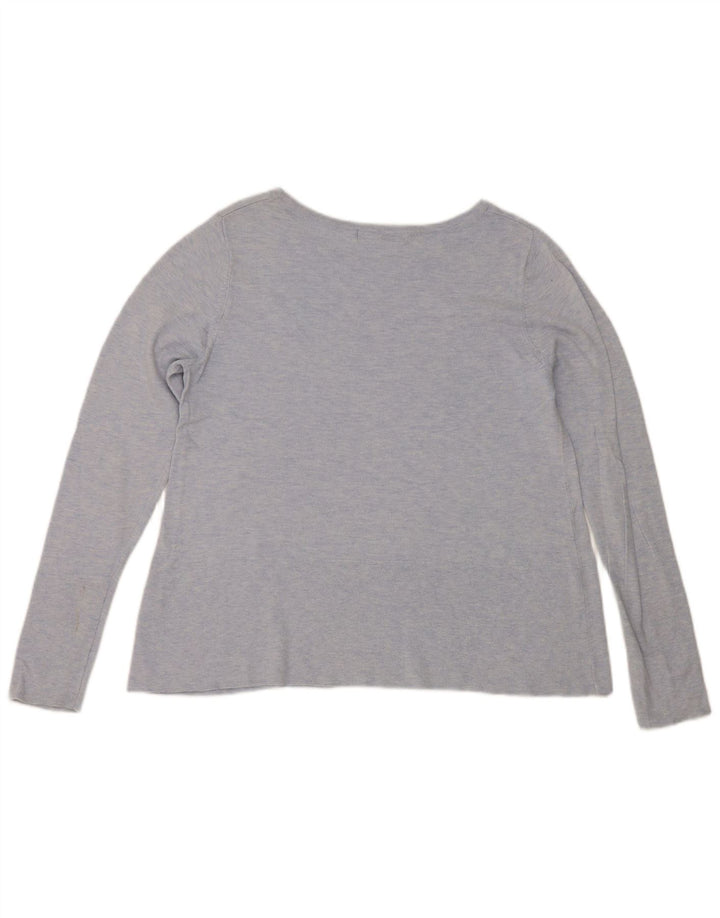 Marks & Spencer Damen Top Langarm UK 12 Mittelblaue Baumwolle