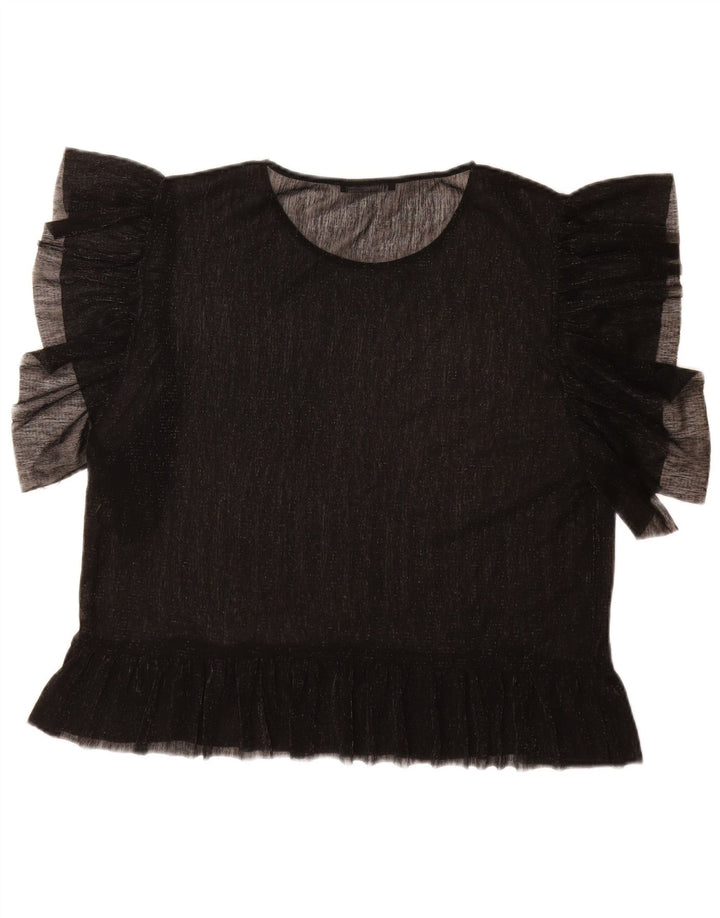 Zara Damen-Blusenoberteil, UK-Größe 46, groß, schwarz gefleckt