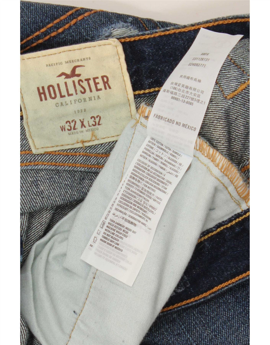 Hollister Herren Distressed Bootcut Jeans W32 L32 Blaue Baumwolle