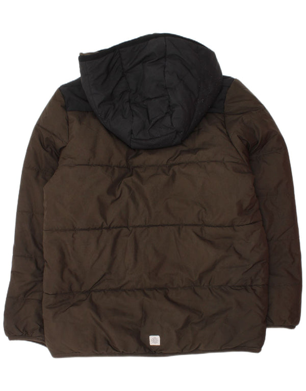 Adidas Jungen wattierte Jacke mit Kapuze, 9–10 Jahre, Khaki, Colourblock-Polyester