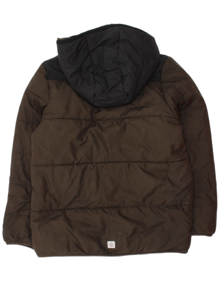 Adidas Jungen wattierte Jacke mit Kapuze, 9–10 Jahre, Khaki, Colourblock-Polyester