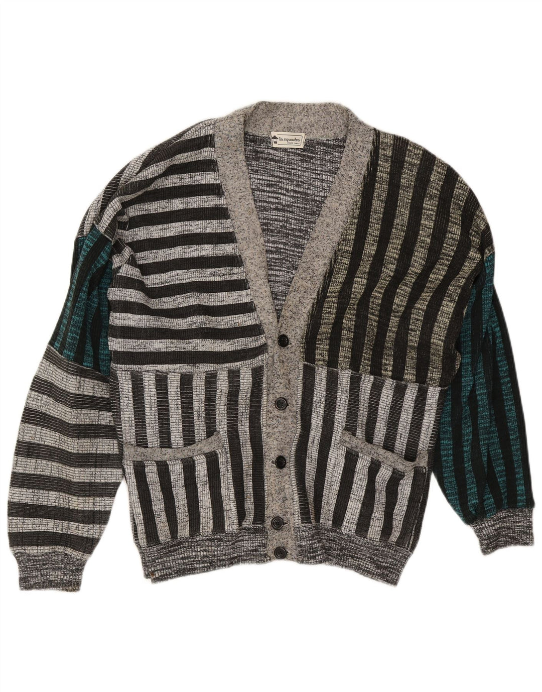 La Squadra Herren-Cardigan, groß, grau gestreift, Baumwolle