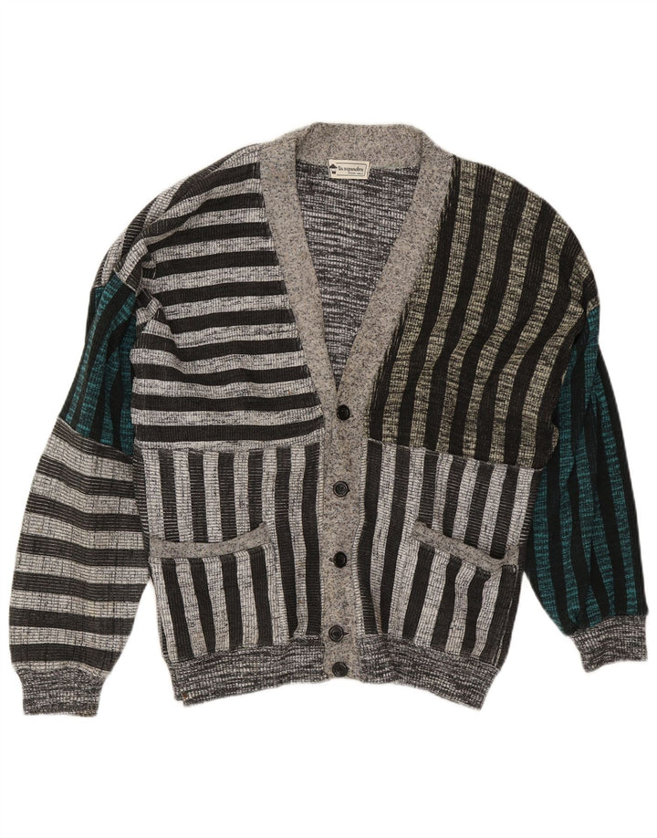 La Squadra Herren-Cardigan, groß, grau gestreift, Baumwolle