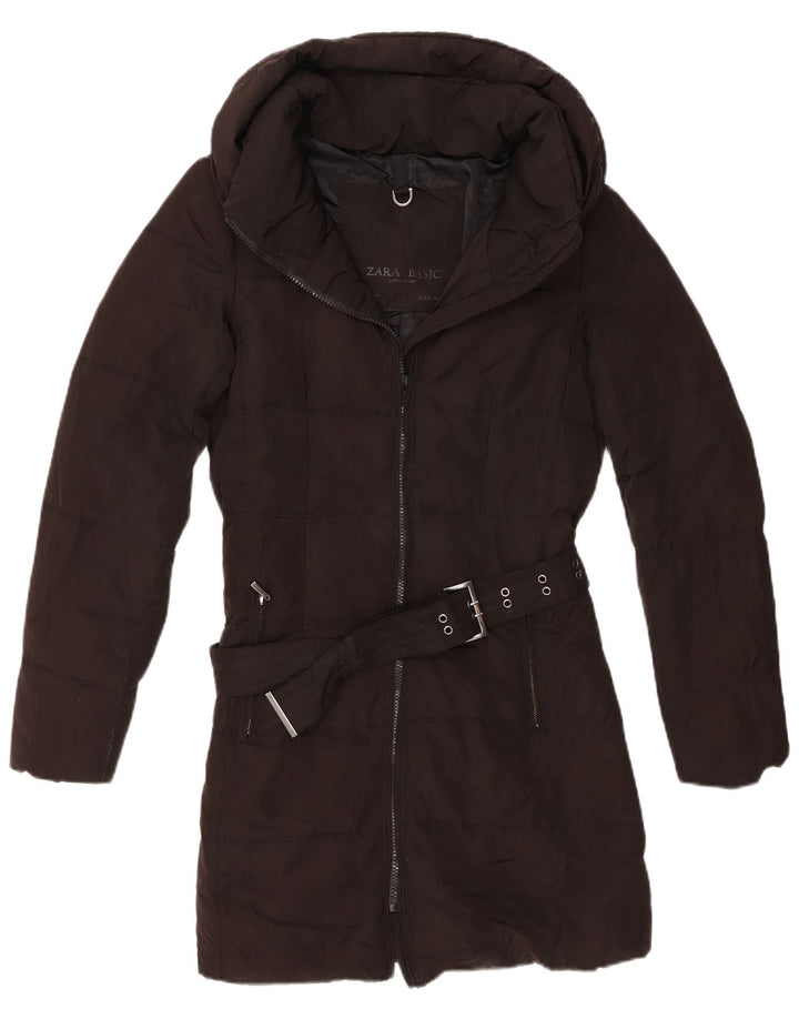 Zara Damen Wattierter Mantel UK 12 Medium Schwarz Polyester