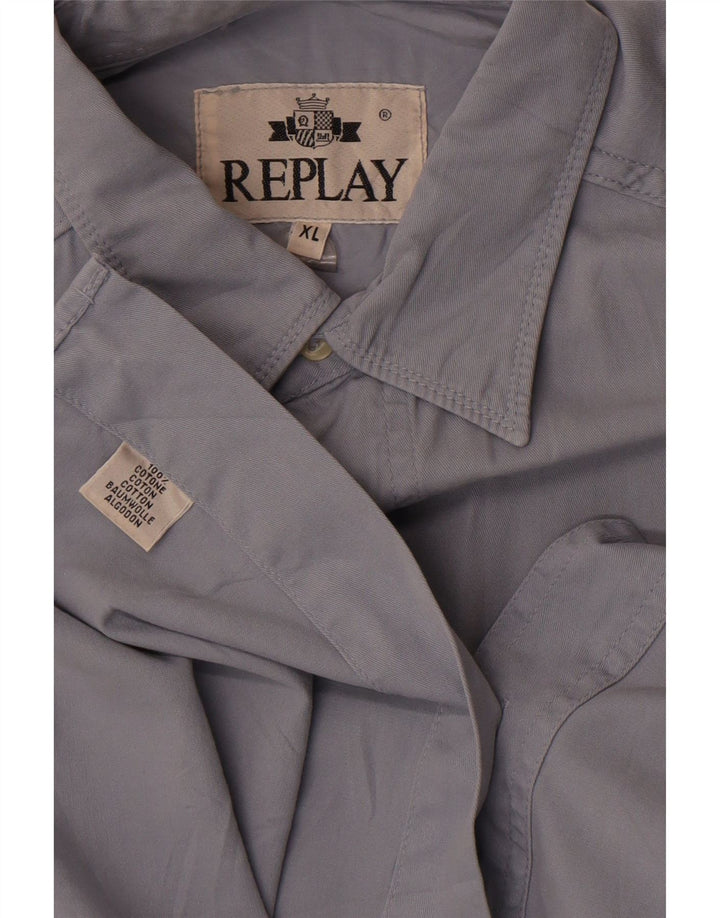 Replay Herrenhemd XL, blaue Baumwolle